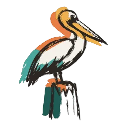 An ink sketch of a pelican on a pier piling